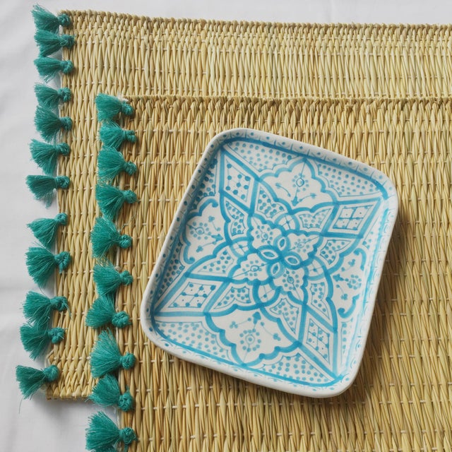Moroccan Lola Placemat With Tassel, Set of 2 Turquoise For Sale - Image 3 of 5