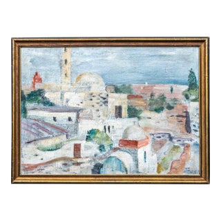 1935 Gordon McCouch Mediterranean Modernist Landscape Oil on Burlap For Sale