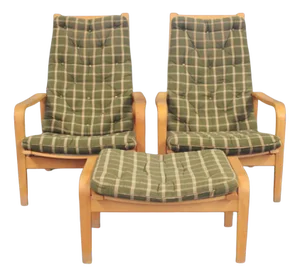 Easy Chairs with Stool by Alf Svensson for Källemo, 1960s, Set of 3