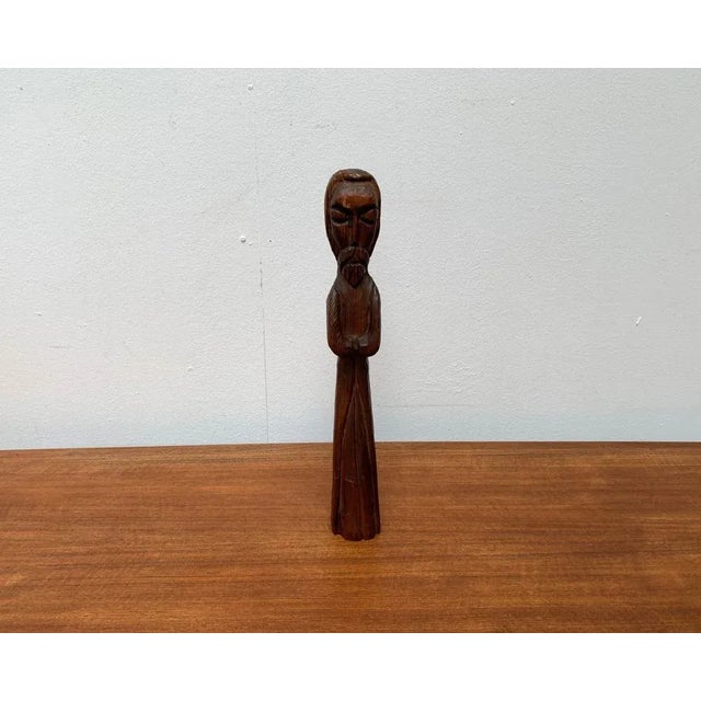 Vintage Wooden Sacral Figurine Sculpture For Sale - Image 9 of 18