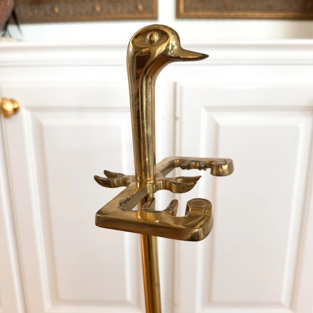 Art Deco Vintage Brass Mallard Duck Fireplace Tool Set: 5-Piece Figural Fire Tools For Sale - Image 3 of 10