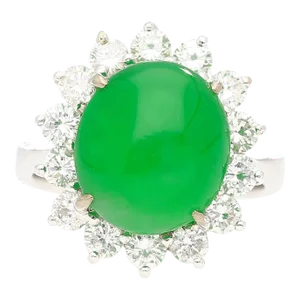 5.74 Carat Grade a Green Jade With Round-Cut Diamond Halo Ring Size 5.5