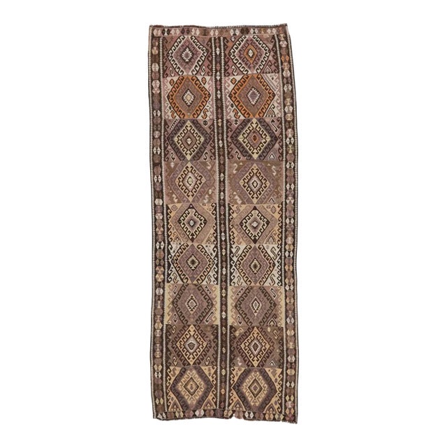 Mid 20th Century Vintage Brown Kars Kilim Rug For Sale