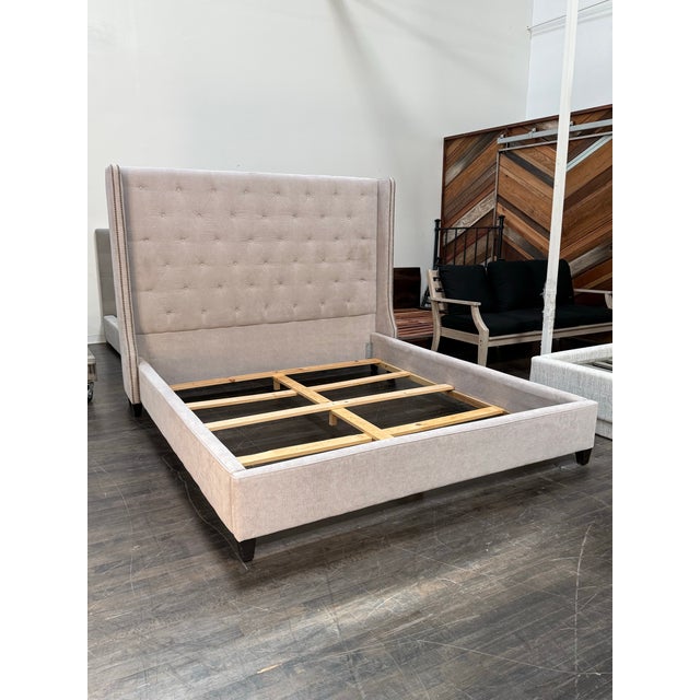Modern California King Size Restoration Hardware Tufted Wingback Bed Frame For Sale - Image 3 of 12