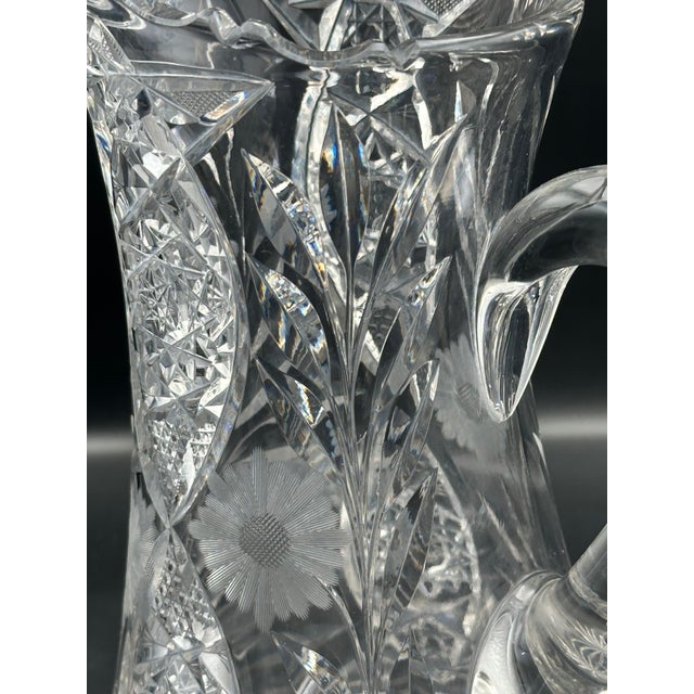 Glass American Brilliant Period Cut Glass Water Pitcher – Deep Wheel Cut Hobstars & Fans – C. 1895–1915 For Sale - Image 7 of 8