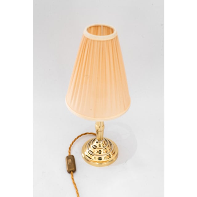 Art Deco Table brass table lamp with fabric shade vienna around 1920s Polished and stove enameled The fabric shade is...