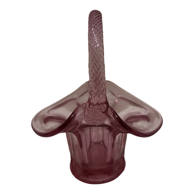 1960s Fenton Style Glass Basket in Pink For Sale