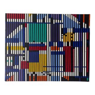 Vintage Signed Geometric Op Art Painting, in the Style of Yaacov Agam For Sale
