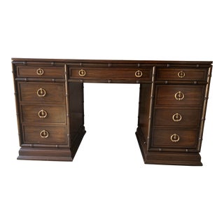 1970s Hollywood Regency Faux Bamboo Mid Century Partner Desk by Sligh For Sale