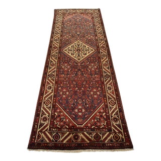 Hamedan Runner 3’8” X 9’10” Blue Wool Vintage Tribal Hand-Knotted Rug For Sale