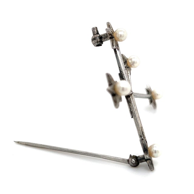 1990s Mikimoto Estate Akoya Pearl Cross Brooch Sterling Silver 4 mm For Sale In New York - Image 6 of 11