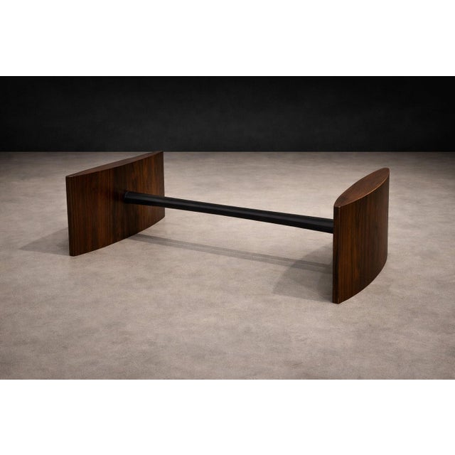 Transparent Joaquim Tenreiro Rosewood & Crystal Coffee Table — Elliptical Form, Brazil, 1960s For Sale - Image 8 of 11