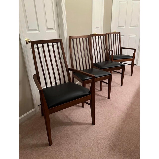Rare Set of 4 Vintage Mid Century Modern Lane First Edition Scandia Dining Chairs Walnut and black vinyl. Incredible...