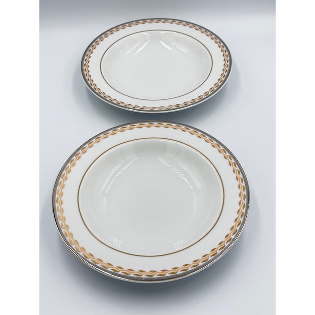 Early 20th Century Thun Val St. Lambert Platinum & Gold Fine China Rimmed Soup Bowl Set For Sale In Palm Springs - Image 6 of 9