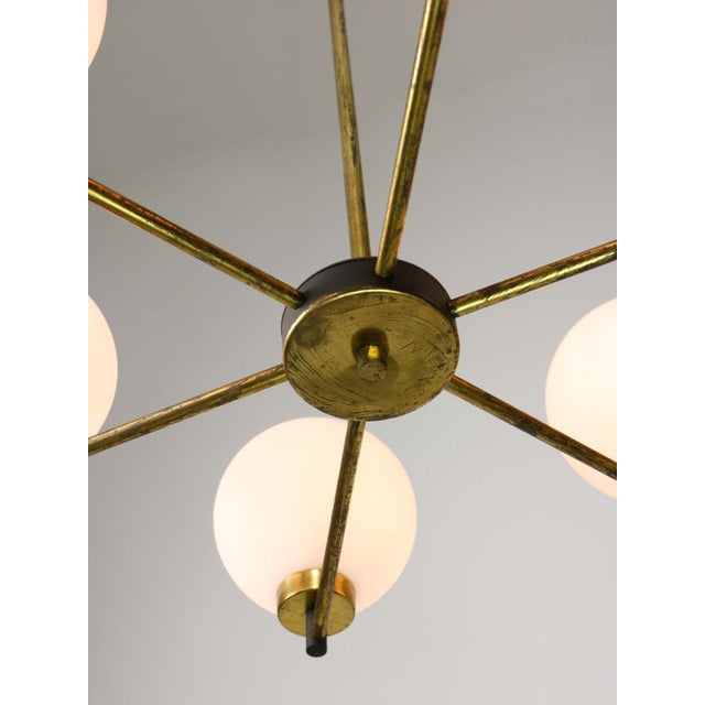 Metal Mid-Century Modern Italian Brass and Opaline Chandelier For Sale - Image 7 of 16