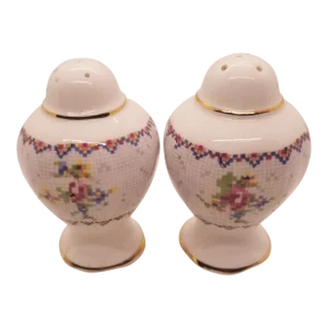 1980s Royal Albert Petit Point Salt and Pepper Shakers- a Pair