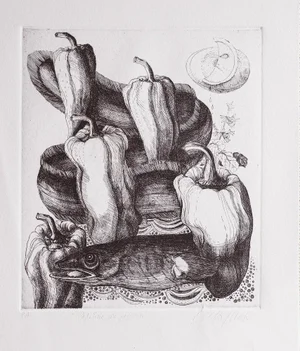 Angela Occhipinti, Capitone with Peppers: Author's Proof, 1950, Engraving