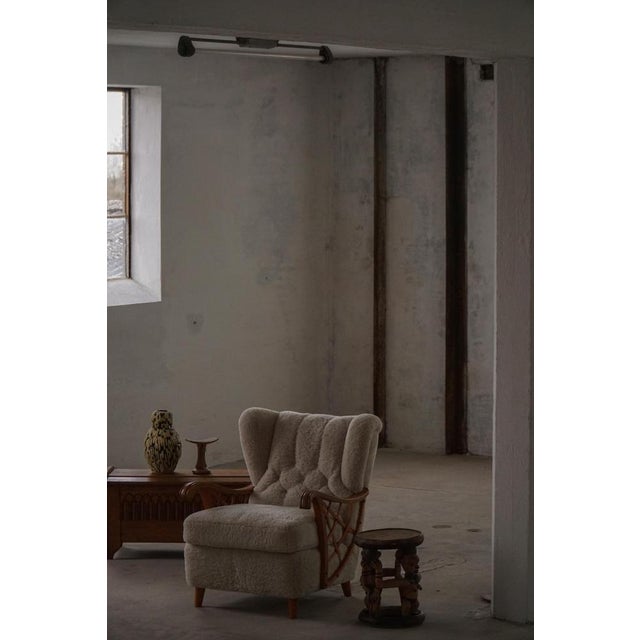 Swedish Modern Lounge Chairs in Shearling Lambswool & Elm, 1940s, Set of 2 For Sale - Image 14 of 18