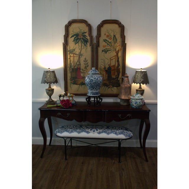 Mid 20th Century Large Mid 20th Century Hand-Painted Porcelain Ginger Jar on Chinese Wood Stand For Sale - Image 5 of 5