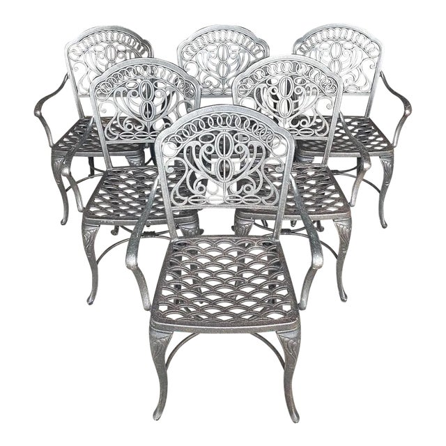 Vintage Coastal Hanamint Cast Aluminum Outdoor Dining Chairs Set of 6