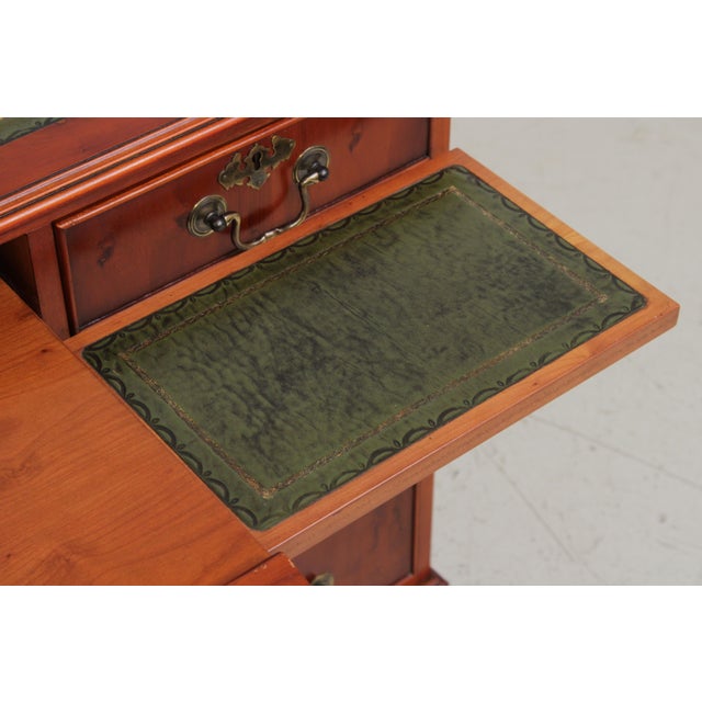 Brown Reprodux English Yew Wood Green Leather Top Desk For Sale - Image 8 of 18