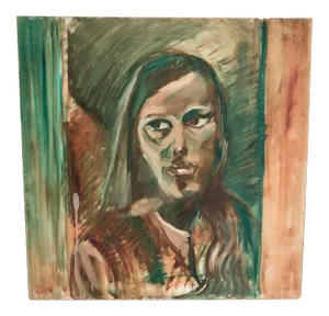 Large Vintage Mid-Century Modern Style Original Oil Female Portrait Painting on Board by Doris Carlson