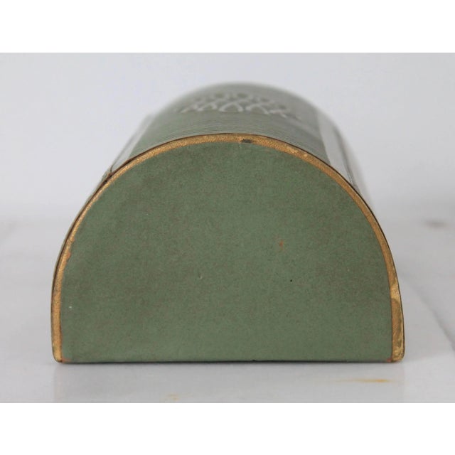 Olive Vintage Olive Green Leather Wrapped Bookend For Sale - Image 8 of 9