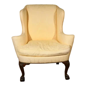 Chippendale Style Mahogany Wing Chair Ball & Claw Feet Yellow Damask Fabric
