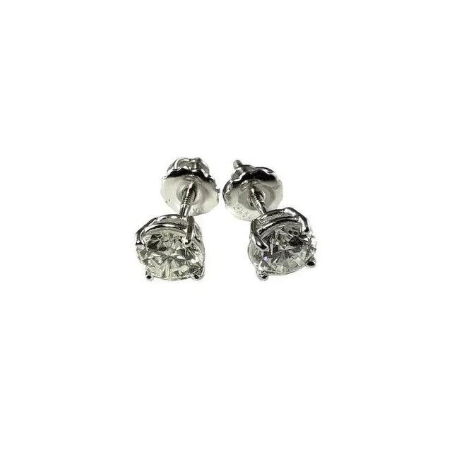 14 Karat White Gold Diamond Stud Earrings - 2 Pieces For Sale - Image 4 of 9