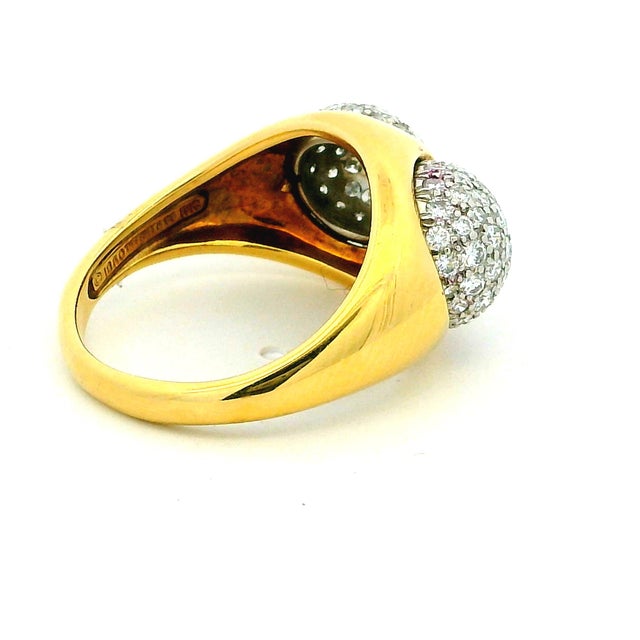 Modern Vintage Tiffany & Co. Paloma Picasso 18k Gold Platinum Diamond Bypass Ring, Size 7.75 For Sale - Image 3 of 14