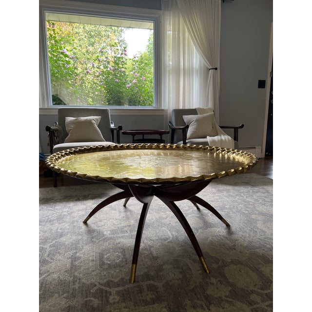 Mid-Century Modern Vintage Brass Tray Table For Sale - Image 3 of 5