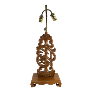 20th Century Chinoiserie Chinese Carved Rosewood Calligraphy Table Lamp