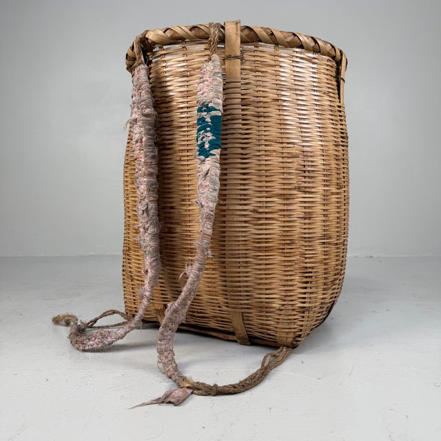 Japanese Handwoven Bamboo Carrying Basket, 1960s For Sale - Image 9 of 9