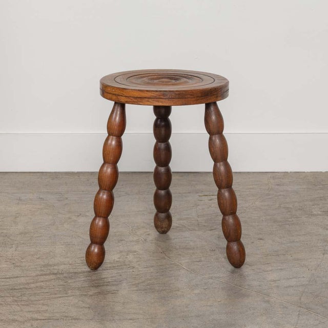 1950s French Bobbin Wood Tripod Stool For Sale - Image 4 of 11