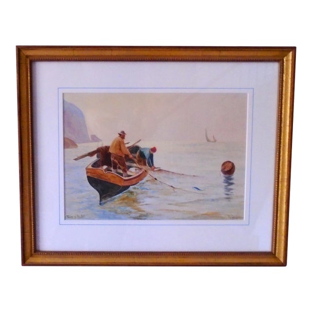 1930s "Toilers of the Sea", Original Watercolor Painting, Framed For Sale