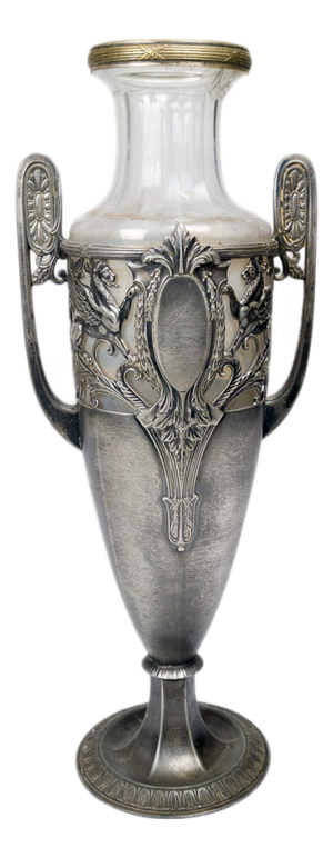 German Neoclassical Amphora Jar in Pewter and Glass, 1900s