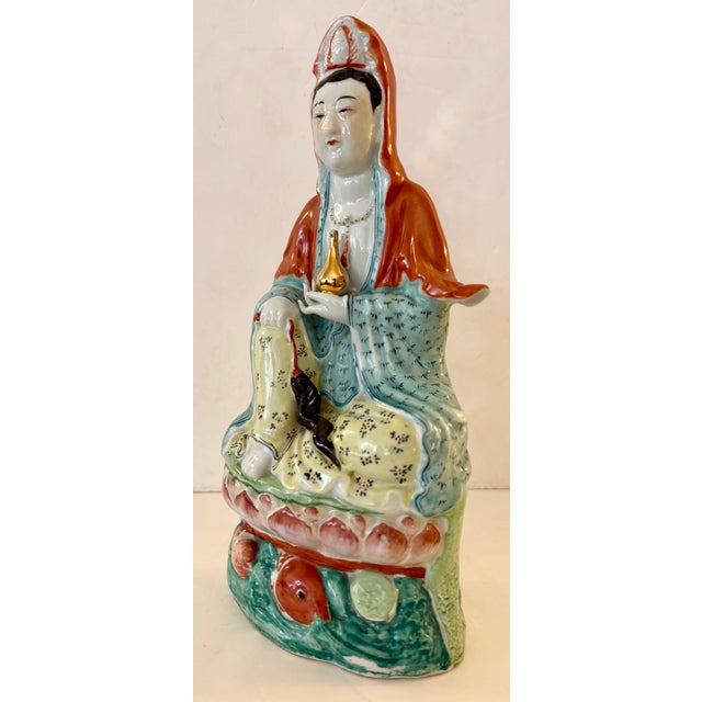 Vintage Chinese Porcelain Guanyin Statue From 40's For Sale - Image 4 of 8