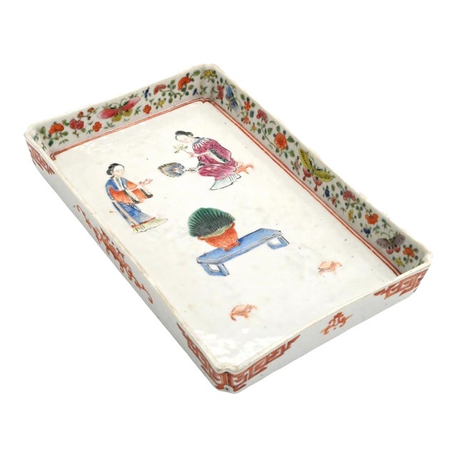 Antique 19th Century Chinese Export Famille Rose Porcelain Footed Tray For Sale