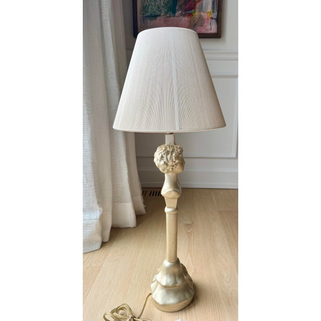 Textile Mid 20th Century Rare Sirmos “Tête De Femme” Figural Table Lamp in the Style of Diego Giacometti With Original Silk String Shade For Sale - Image 7 of 12