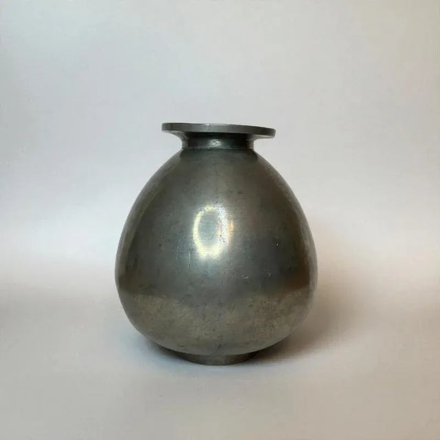 Nils Fougstedt Swedish Modern Pewter Vase attributed to Nils Fougstedt for Svenskt Tenn, Sweden, 1933 For Sale - Image 4 of 8