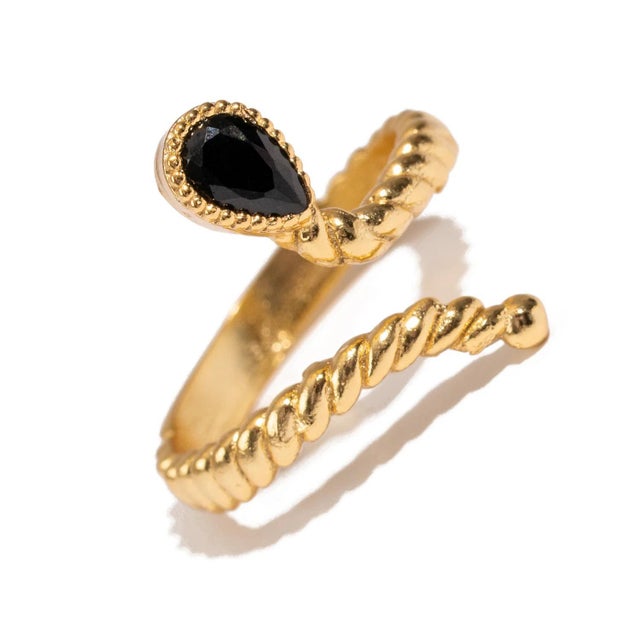 Early 21st Century Midnight Teardrop Black Onyx Gold Adjustable Ring For Sale - Image 5 of 11