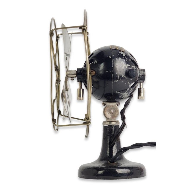 Circa 1911 Carleton Ball Motor Fan Ac DC Nickel Blade and Cage/Guard For Sale - Image 4 of 9