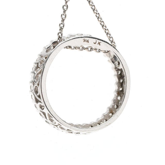 Modern 0.50ctw Diamond Circle Pendant Necklace, 14k White Gold, Length 16 Inches For Sale - Image 3 of 5