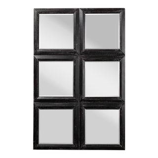 Yvette Wood Window Mirror in Dark Gray For Sale