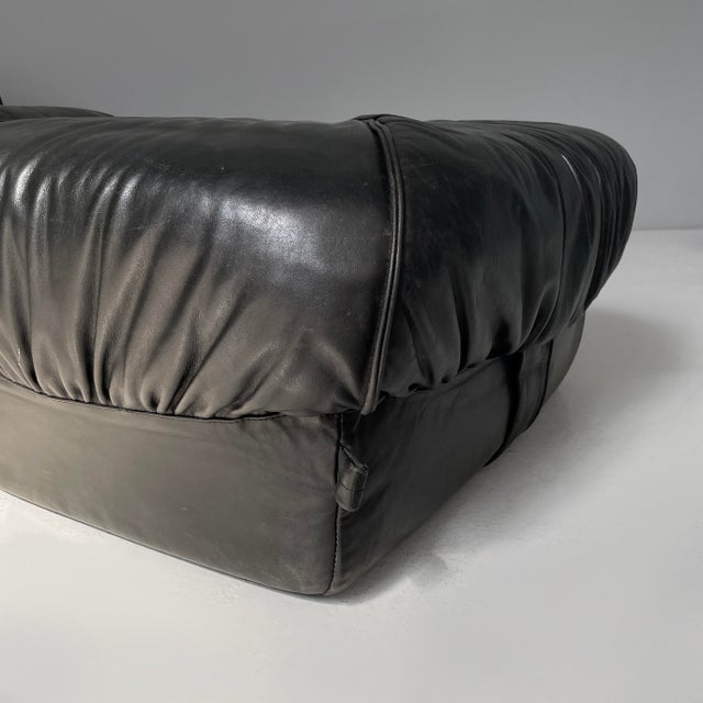 Black Set of Space Age French Black Leather Armchair Ottoman from Airborne, 1970s For Sale - Image 8 of 18