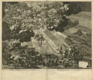 J. Luyken, Bible Scene: Angels Announce Birth of Jesus, 1743, Print