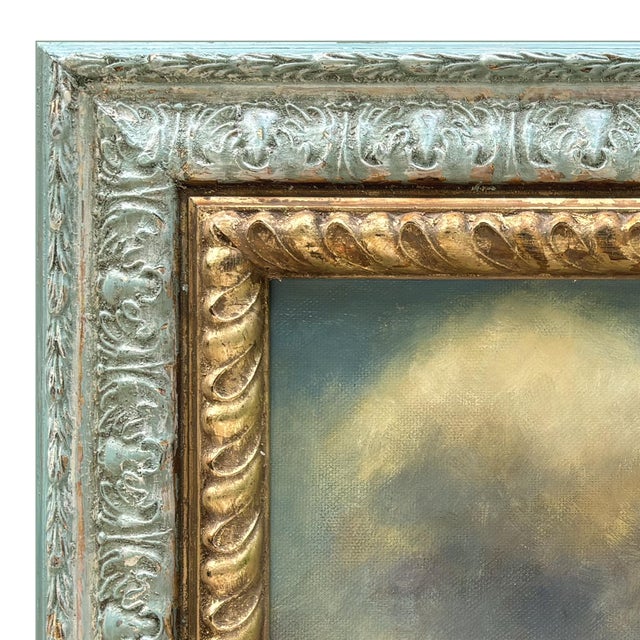 Various Artists Contemporary Cloud Oil Painting in Vintage Ornate Pale Blue Frame For Sale - Image 4 of 6