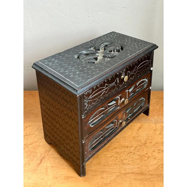 Rustic Vintage Carved Wood Miniature Chest For Sale - Image 3 of 12