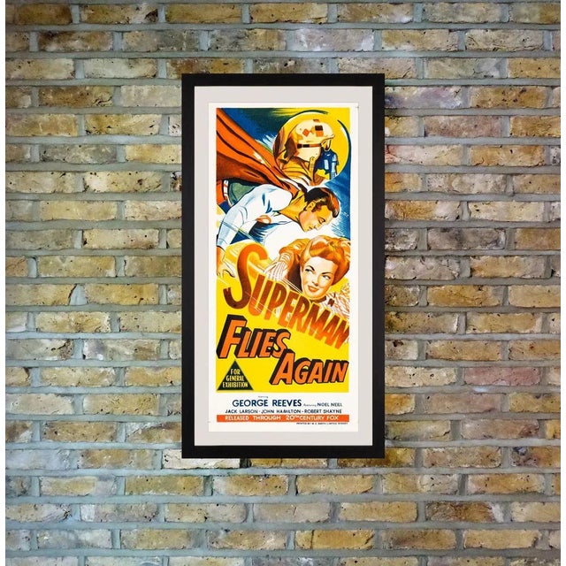 Superman jets off on this super rare stone lithography daybill poster for the Australian release of 'Superman Flies...
