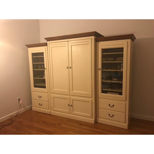 Ethan Allen Country Crossings Wood Armoire with Side Bookshelf Units